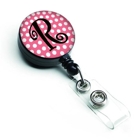 CAROLINES TREASURES Carolines Treasures CJ1001-RBR Letter R Monogram - Pink Black Polka Dots Retractable Badge Reel CJ1001-RBR